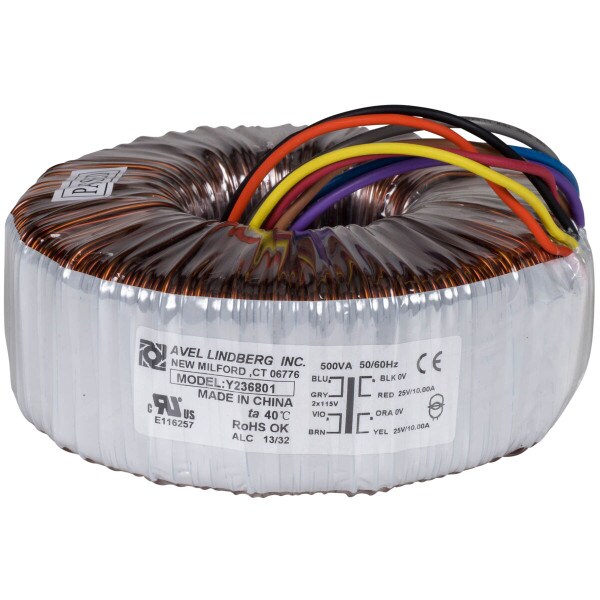 Main product image for Avel Y236801 500VA 25V+25V Toroidal Transformer 122-655
